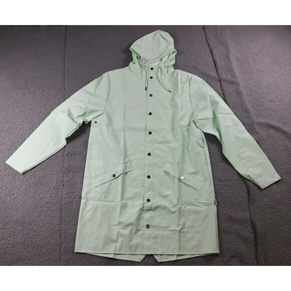 New Rains Raincoat Long Jacket Hood Womens Large Green Mineral Waterproof - Picture 1 of 7
